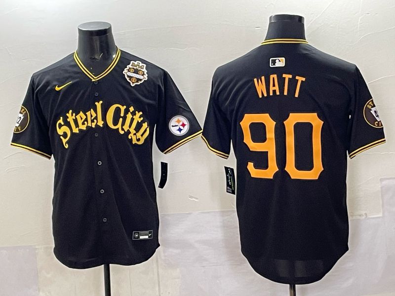 Men 2025 Nike Pittsburgh Steelers #90 Watt Black Limited NFL Jersey style 0066